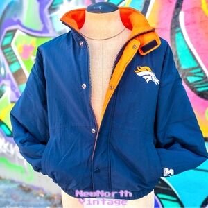 DENVER BRONCOS Vintage Puffer Jacket size Large by Starter | Navy Blue & Orange
